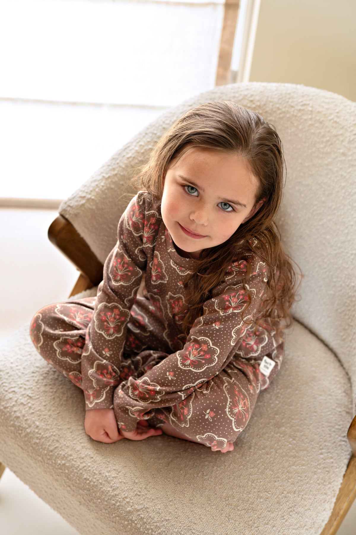 Feetje Premium Pyjama Maddie Medaillon - Bloemen (Bruin) | Maat 56 t/m 152