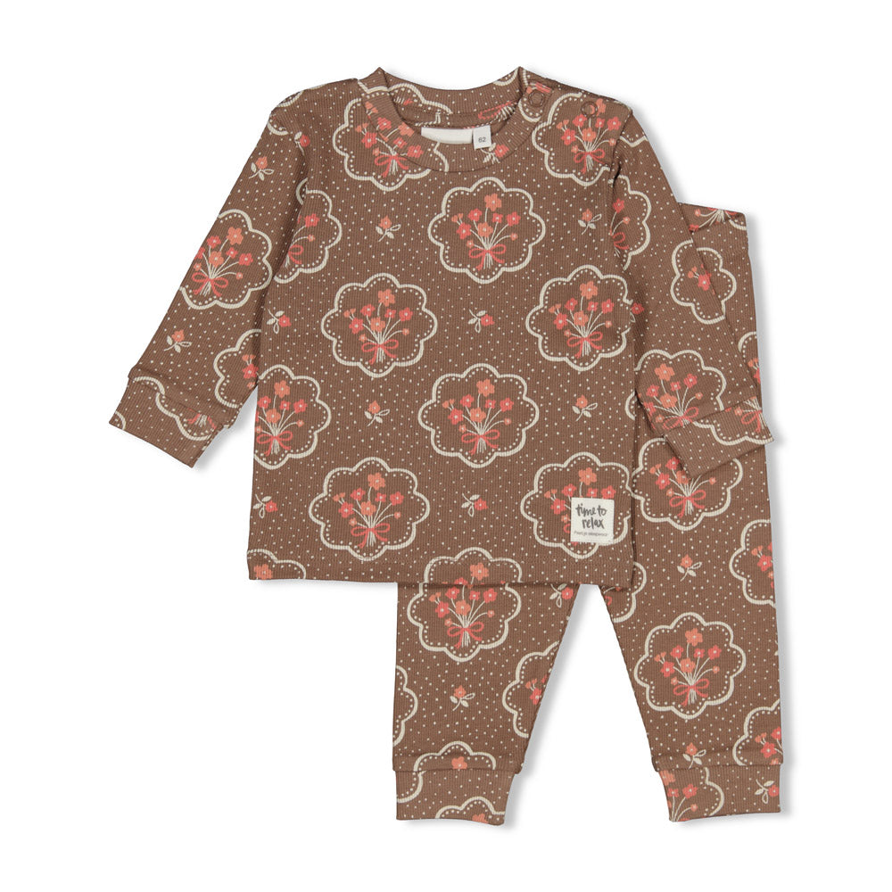 Feetje Premium Pyjama Maddie Medaillon - Bloemen (Bruin) | Maat 56 t/m 152